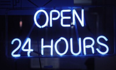 Graphic for a business sign "Open 24 Hours"